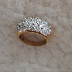 Vintage Gold Tone 925 Pave Cubic Zirconia Dome Ring Hattie Carnegie (HC) Sz 7.5